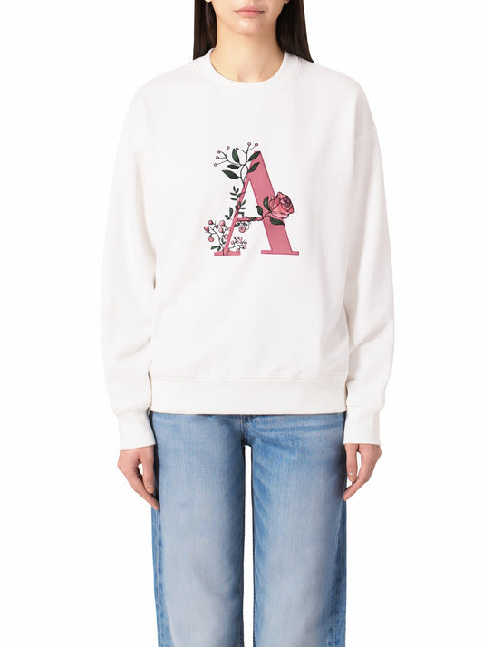 'A' FLORAL EMBROIDERY CREWNECK SWEATSHIRT (WHITE)