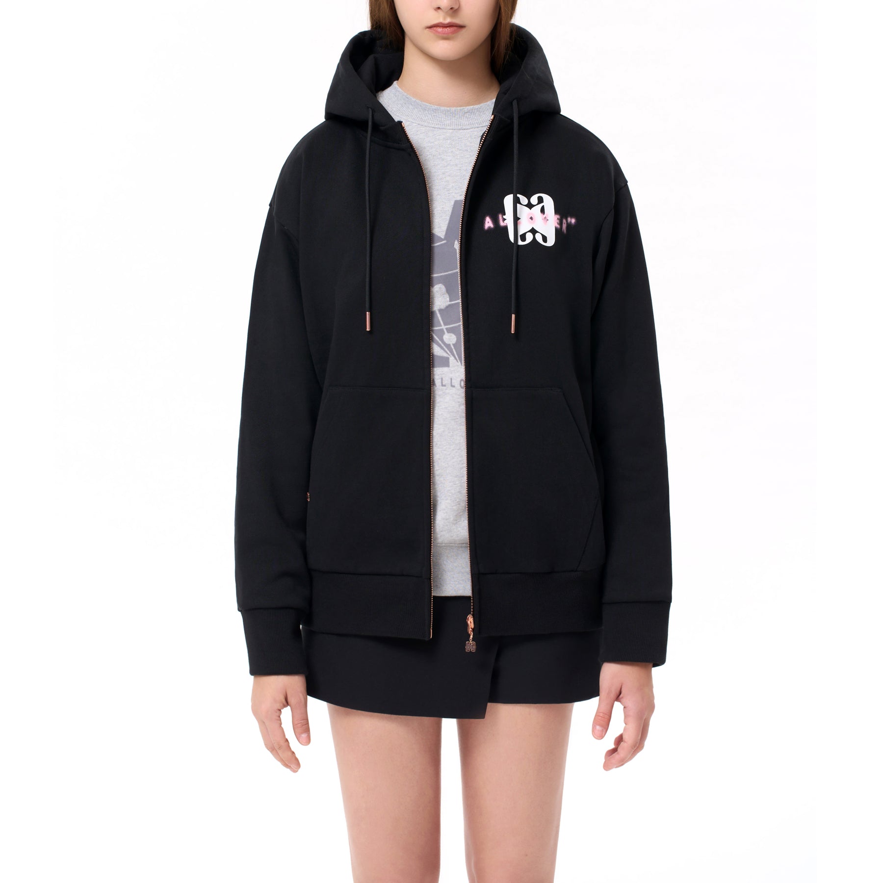 RUBBER PRINT ZIP UP HOODIE (BLACK) – ALLOVER
