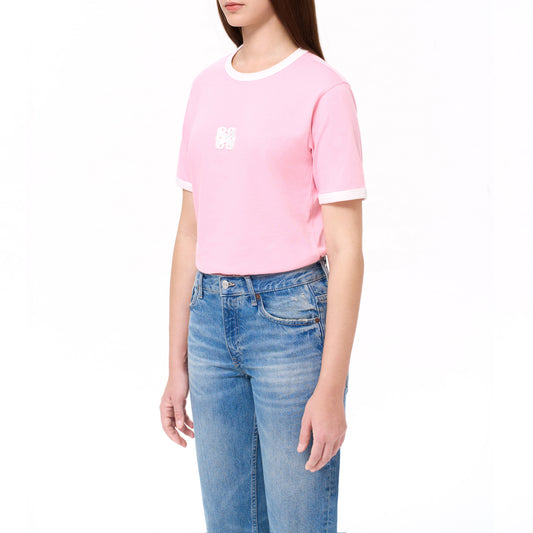 EMBROIDERY BADGE RINGER TEE (PINK)