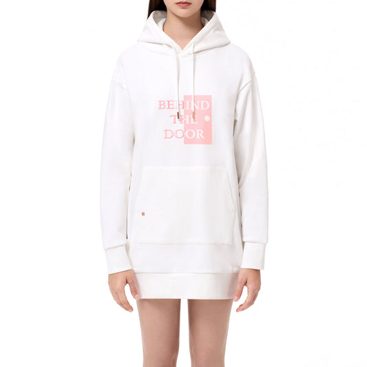 RUBBER PRINT & EMBROIDERY HOODIE DRESS (WHITE)