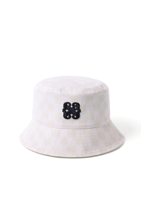 Monogram with Embroidery Logo Bucket Hat  (White)