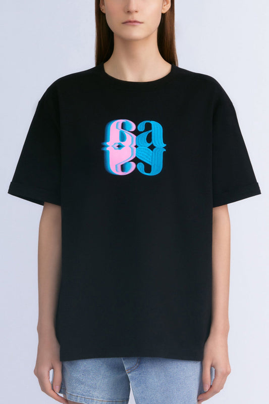 Echo of Two Worlds Tee With Contrasting Monogram (Black)