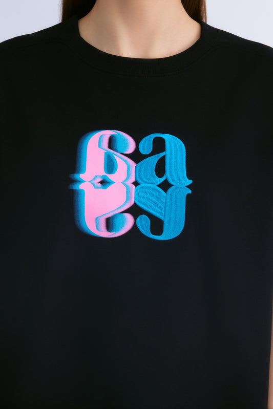 Echo of Two Worlds Tee With Contrasting Monogram (Black)