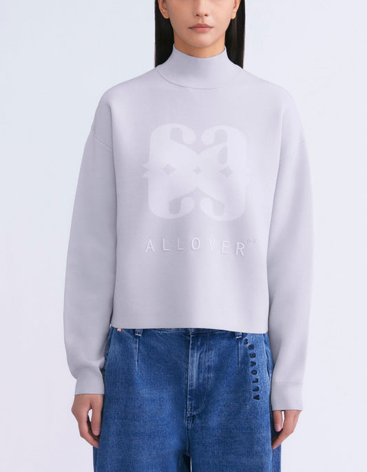 Monogram Cropped Turtleneck Sweater (Grey)