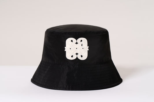 FLORAL ICON EMBROIDERY PU BADGE POLYESTER BUCKET HAT