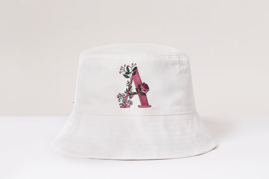 ''A' FLORAL EMBROIDERY COTTON TWILL BUCKET HAT