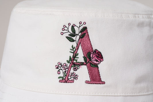 'A' FLORAL EMBROIDERY COTTON TWILL BUCKET HAT