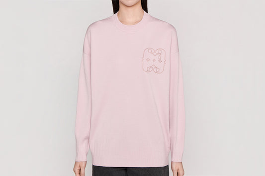 Strange Rule of Love Embroidered Monogram Knit Sweater (Dirty Pink)