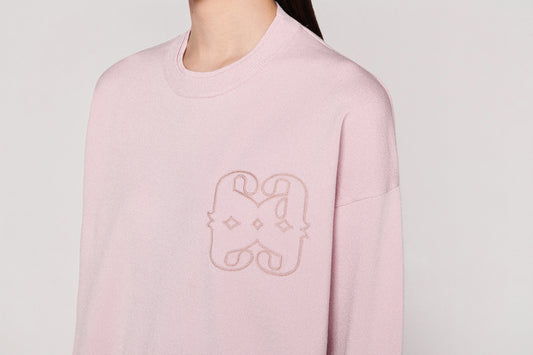 Strange Rule of Love Embroidered Monogram Knit Sweater (Dirty Pink)
