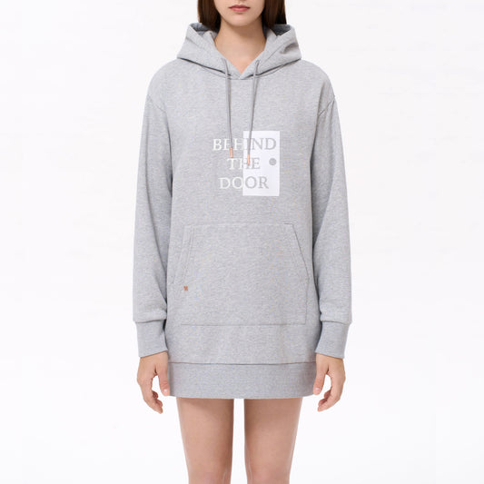 RUBBER PRINT & EMBROIDERY HOODIE DRESS (GREY)